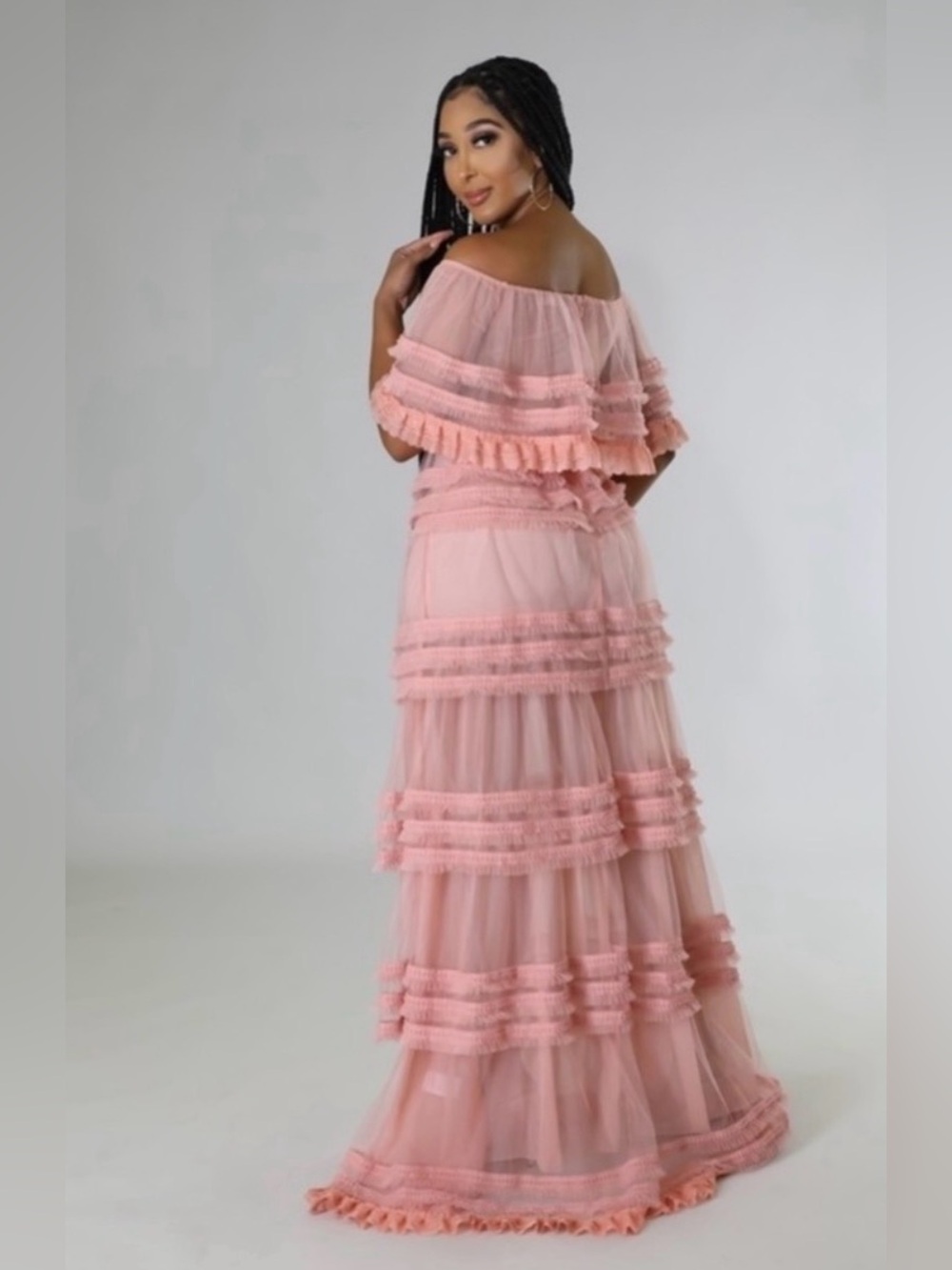 Blush Pink Tiered Maxi Dress Fairy Whimsy Garden - Picture 2 of 3